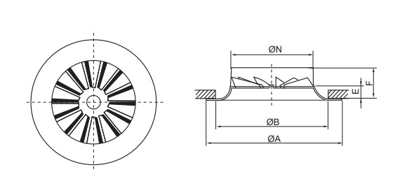 Dimension of Swirl Round Diffuser With Adjustable Blades (SRD-B)