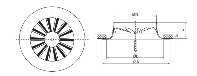 Dimension of Swirl Round Diffuser With Fixed Blades (SRD-A)