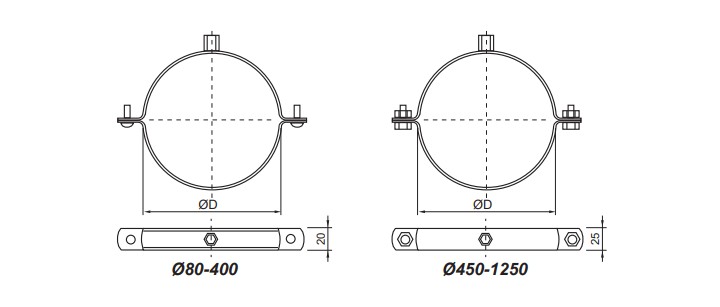 Dimension of Ventilation Pipe Clamps Without Rubber (PCOR)